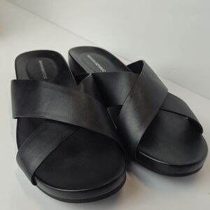 Banana Republic Leather Sleek Black Slide Sandals